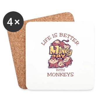 Affenspruch Life Is Better With Monkeys - Untersetzer (4er-Set) - Weiß - Vorne