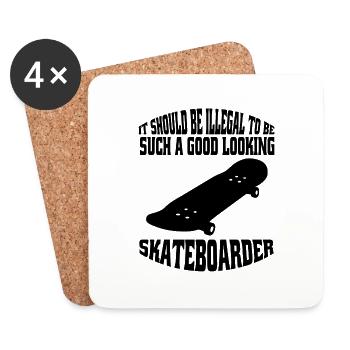 Skateboard Skater Skateboarding Skating Longboard - Coasters (set of 4) - white - Front