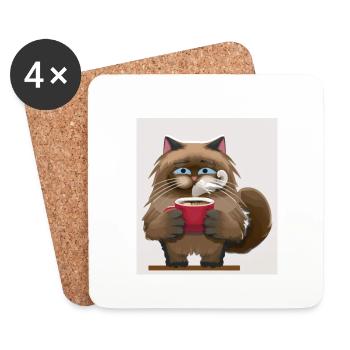 Süße Katze die Kaffee trinkt - Untersetzer (4er-Set) - Weiß - Vorne