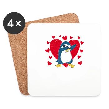 Dots Penguin Heart Valentine’s Day Zoo Animal Bird - Dessous de verre (lot de 4) - blanc - Devant
