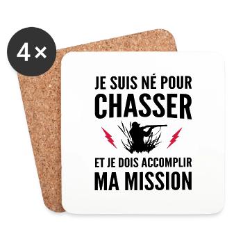 né pour chasser / cadeau humour chasse - Dessous de verre (lot de 4) - blanc - Devant