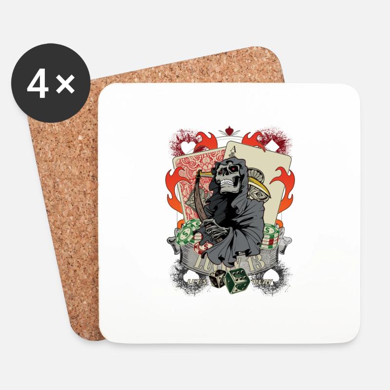 Lass uns spielen Poker Lucky 13 Skull Geschenk - Untersetzer (4er-Set) - Weiß
