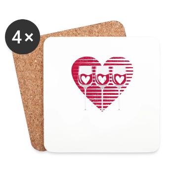 Three Glasses of Wine Lovers Heart Funny Couples - Coasters (set of 4) - white - Front