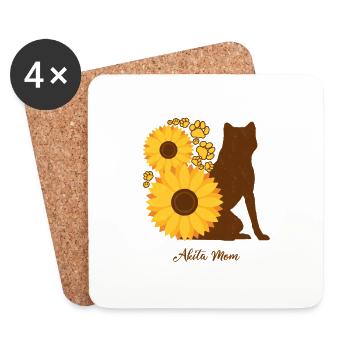 Sonnenblumenmutter - Akita - Untersetzer (4er-Set) - Weiß - Vorne