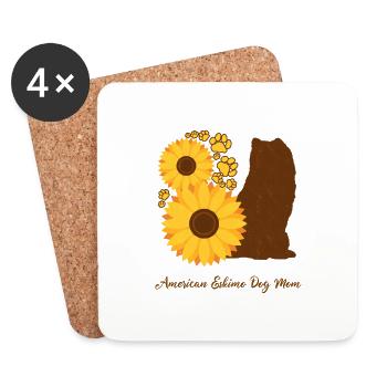 Sunflower Mom - American Eskimo Dog - Coasters (set of 4) - white - Front