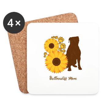 Sonnenblumenmutter - Bullmastiff - Untersetzer (4er-Set) - Weiß - Vorne
