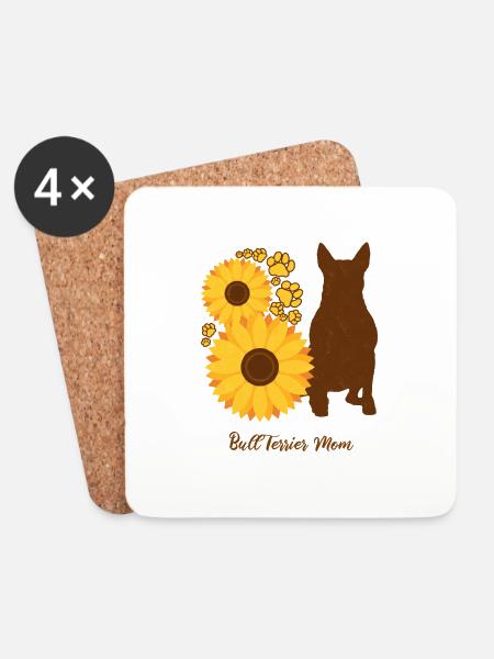 Sonnenblumenmutter - Bullterrier - Untersetzer (4er-Set) - Weiß