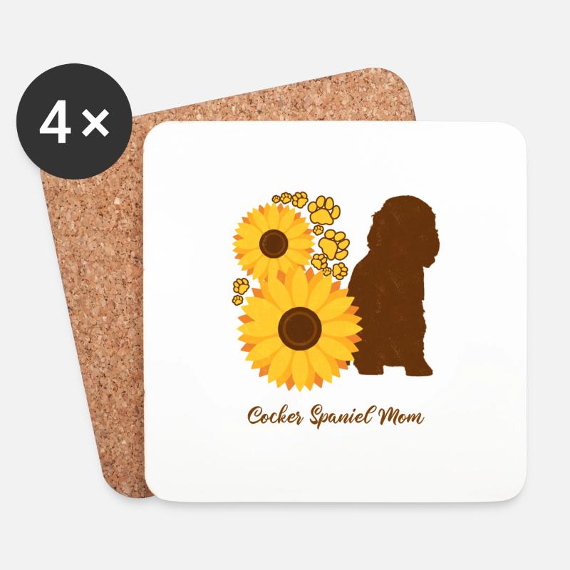 Sonnenblumenmutter - Cocker Spaniel - Untersetzer (4er-Set) - Weiß