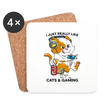 Kawaii Katzen und Gaming Lustige Katzenliebhaber Gaming - Untersetzer (4er-Set) - Weiß - Vorne