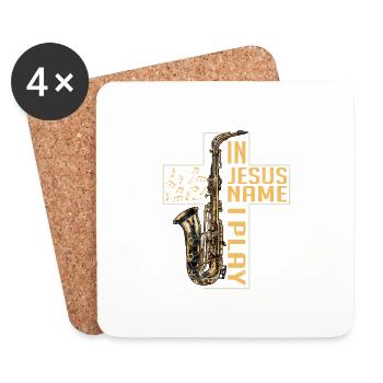 In Jesus Name I Play Saxophone Marching Band Saxop - Untersetzer (4er-Set) - Weiß - Vorne