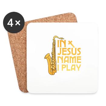 In Jesus Name I Play Saxophonist Marching Band Sax - Untersetzer (4er-Set) - Weiß - Vorne