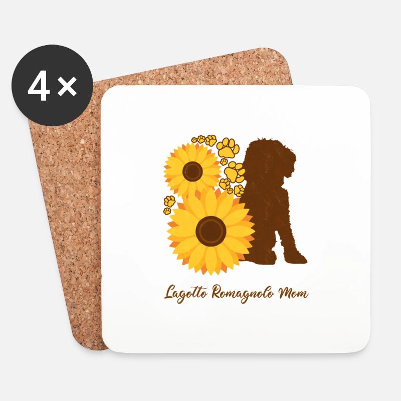 Sonnenblumenmutter - Lagotto Romagnolo - Untersetzer (4er-Set) - Weiß