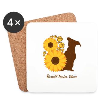 Mère tournesol - Russell Terrier - Dessous de verre (lot de 4) - blanc - Devant