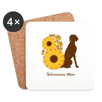 Sonnenblumenmutter - Weimaraner - Untersetzer (4er-Set) - Weiß - Vorne