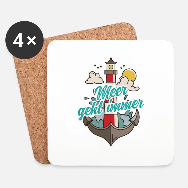 MEER GEHT IMMER Nordsee Spruch Geschenk Leuchtturm - Untersetzer (4er-Set) - Weiß