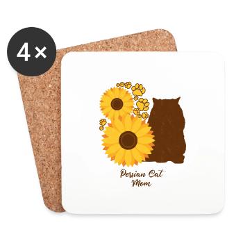 Mère tournesol - Chat persan - Dessous de verre (lot de 4) - blanc - Devant