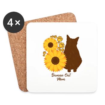 Sonnenblumenmutter - Siamkatze - Untersetzer (4er-Set) - Weiß - Vorne