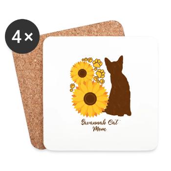 Sunflower Mother - Savannah Cat - Coasters (set of 4) - white - Front