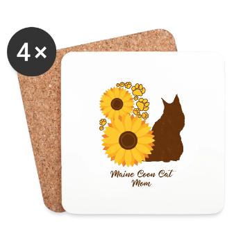 Sunflower Mother - Maine Coon Cat - Coasters (set of 4) - white - Front