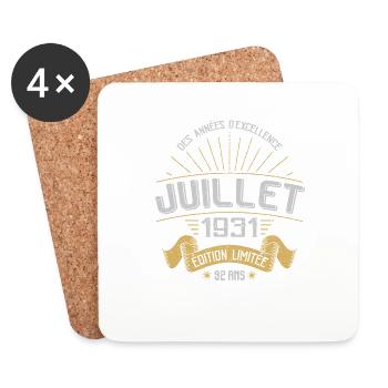 Juillet 1931 92 Ans Anniversaire Vintage Cadeau - Dessous de verre (lot de 4) - blanc - Devant