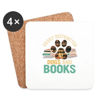 Facilement distrait par les chiens et les livres Livre de lecture L - Dessous de verre (lot de 4) - blanc - Devant