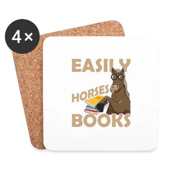 Easily Distracted By Horses And Books Book Lover R - Untersetzer (4er-Set) - Weiß - Vorne