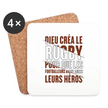 Dieu créa le rugby humour sport - Dessous de verre (lot de 4) - blanc - Devant