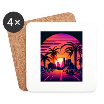 Retrowave Synthwave 80s Design - Untersetzer (4er-Set) - Weiß - Vorne