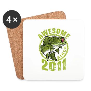 Awesome since 2011. Angel, Angler's Birthday - Coasters (set of 4) - white - Front
