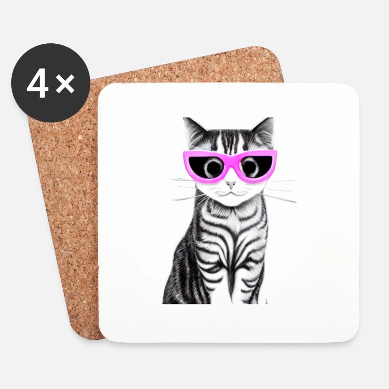 katze mit rosaroter brille - Untersetzer (4er-Set) - Weiß