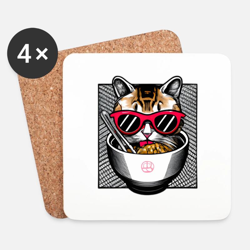 Süße Katze genießt Ramen Nudeln Design - Untersetzer (4er-Set) - Weiß