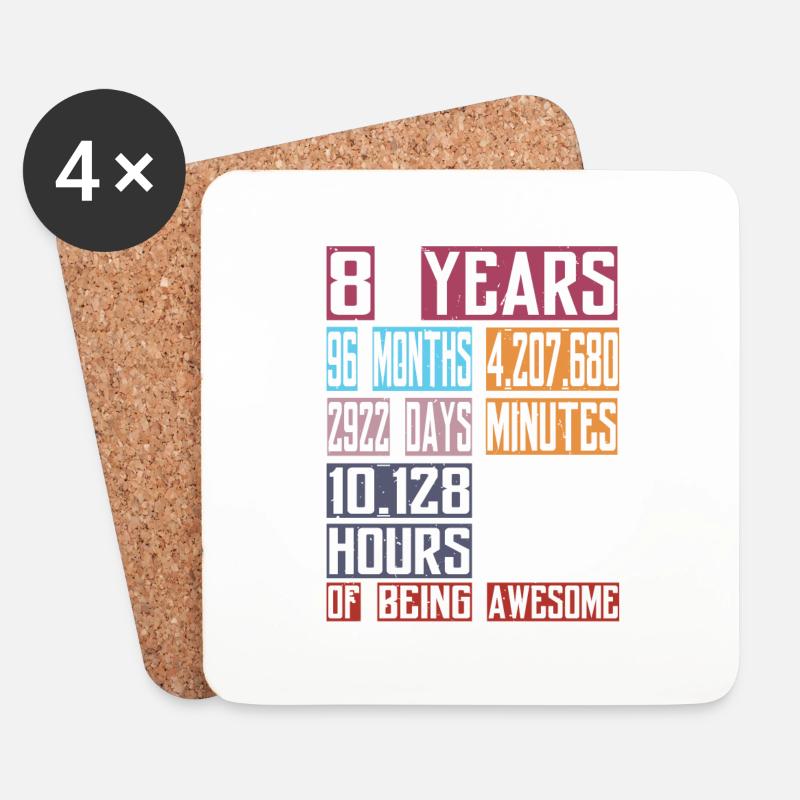 8 Jahre 96 Monate des Seins Awesome 8th Birthday Co - Untersetzer (4er-Set) - Weiß