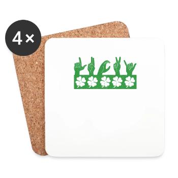 Langue des signes porte-bonheur Sourd St Patrick Day Irish - Dessous de verre (lot de 4) - blanc - Devant