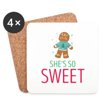 Elle est si douce drôle Gingerbread Couples de Noël - Dessous de verre (lot de 4) - blanc - Devant
