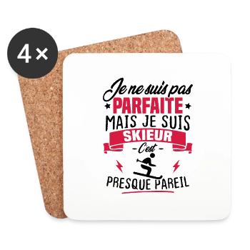 Pas parfaite mais je suis skieur - Dessous de verre (lot de 4) - blanc - Devant