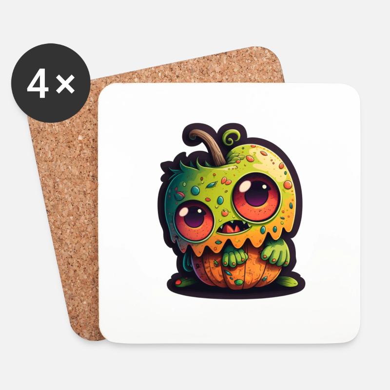 Halloween süßes Kürbis Monster - Untersetzer (4er-Set) - Weiß