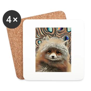 Bébés animaux mignons et moelleux - renard - Dessous de verre (lot de 4) - blanc - Devant