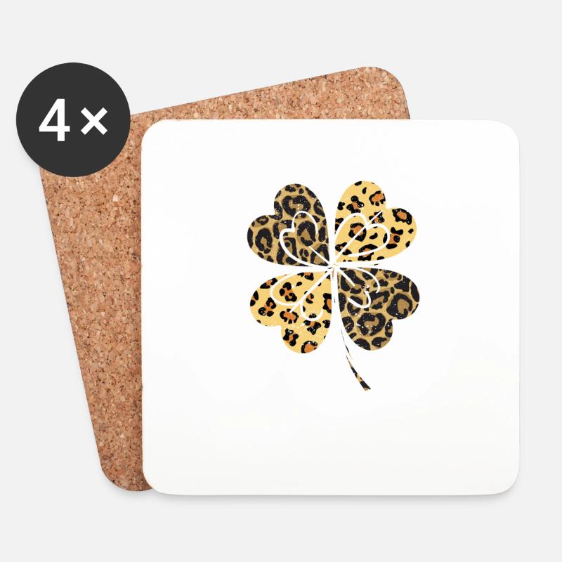 Gepard Leopard Print Kleeblatt St Patricks Day - Untersetzer (4er-Set) - Weiß