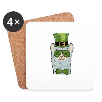 Leprechaun Llama Head Alpaca St Patrick's Day Animal - Coasters (set of 4) - white - Front