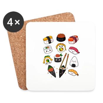 Sushi Anime Kawaii Set Japanese Food Lover - Coasters (set of 4) - white - Front
