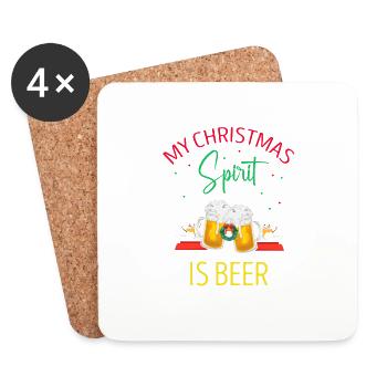 My Christmas Spirit Is Beer Funny Retro T-Shirt - Coasters (set of 4) - white - Front