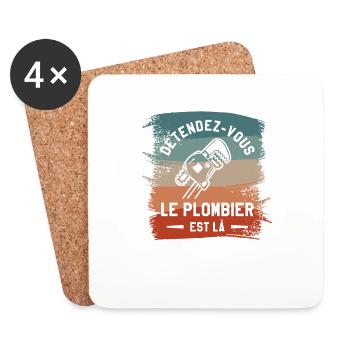 Détendez-Vous Le Plombier Est Là Plomberie - Dessous de verre (lot de 4) - blanc - Devant