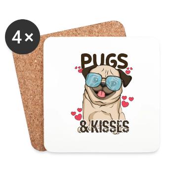 Dog Animal Hearts Pet Pugs Kiss Valentines Day - Coasters (set of 4) - white - Front