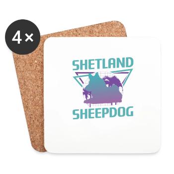Amoureux des chiens de berger Shetland rétro - Dessous de verre (lot de 4) - blanc - Devant