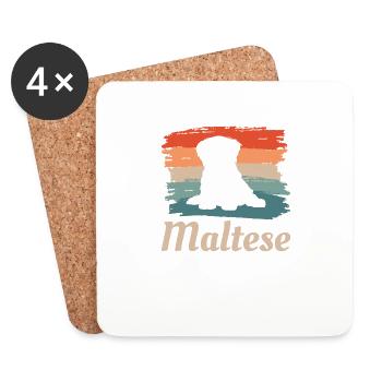 Vintage Retro Maltese Dog Lover - Coasters (set of 4) - white - Front