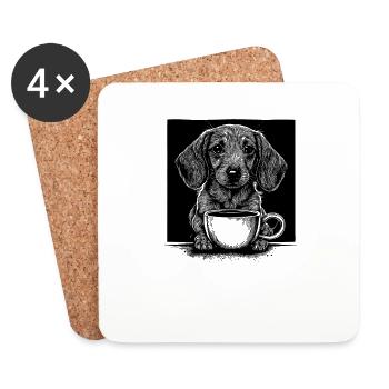 Dackel Welpen mit Kaffee - Untersetzer (4er-Set) - Weiß - Vorne