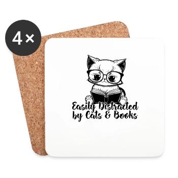 Facilement distrait par les chats et les livres Livres pour chats - Dessous de verre (lot de 4) - blanc - Devant