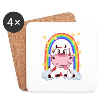 Kuh Regenbogen Bauernhof Rind - Untersetzer (4er-Set) - Weiß - Vorne