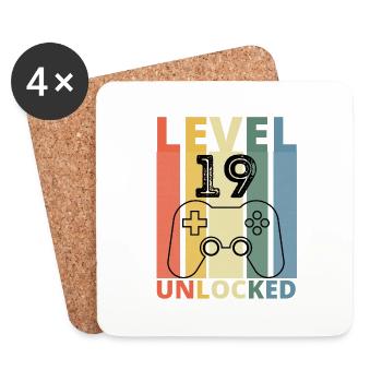 Level 19 Unlocked Funny Gamer Birthday Nineteen - Coasters (set of 4) - white - Front