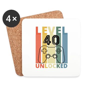Level 40 Freigeschaltet Lustiger Gamer Geburtstag Vierzig - Untersetzer (4er-Set) - Weiß - Vorne